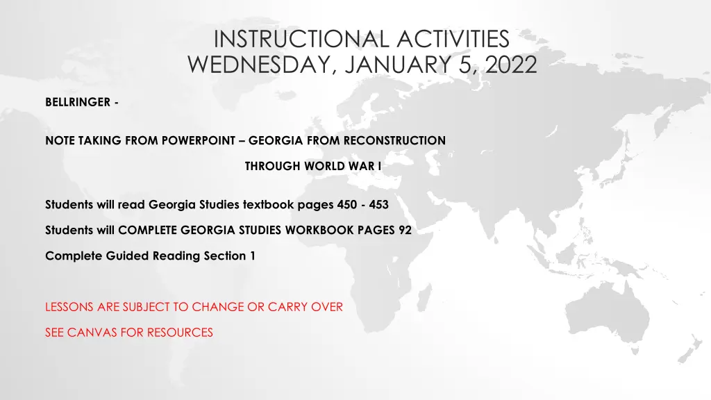 instructional activities wednesday january 5 2022