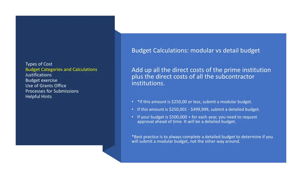 budget calculations modular vs detail budget