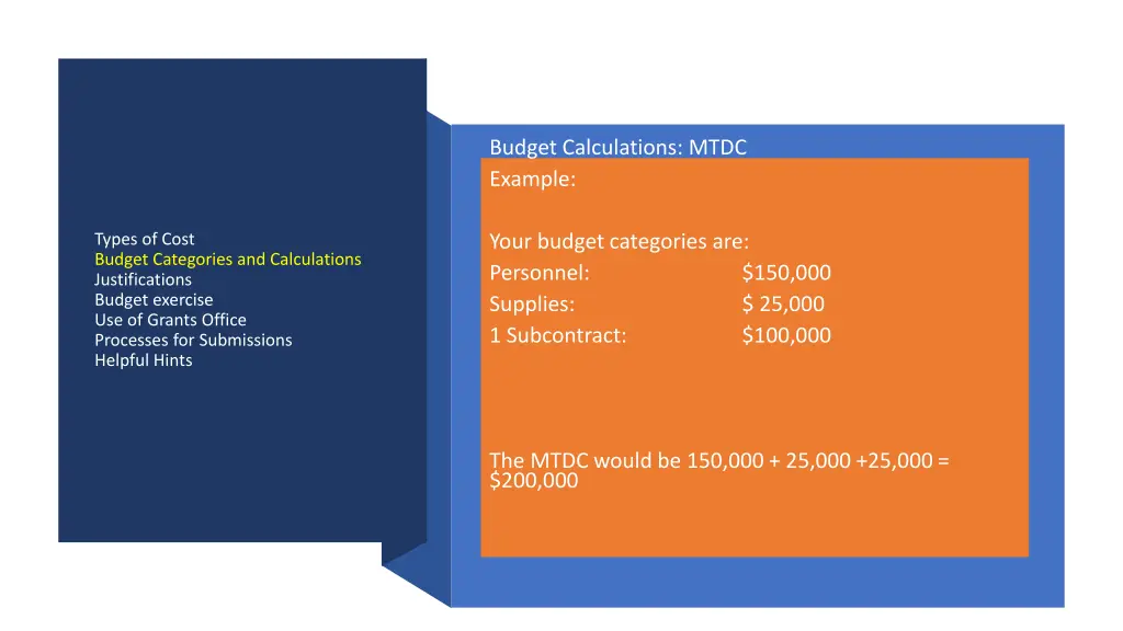 budget calculations mtdc example