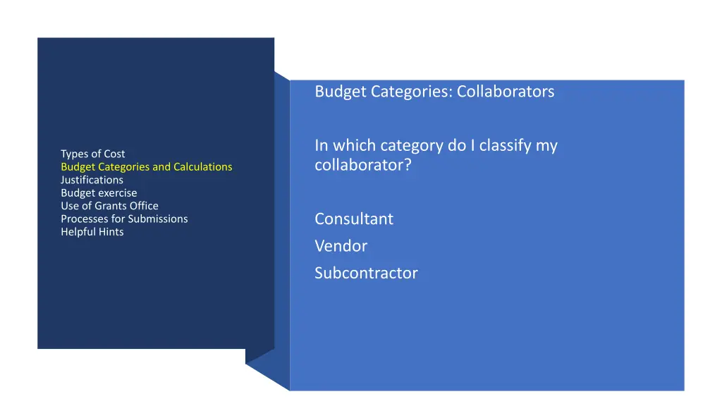 budget categories collaborators