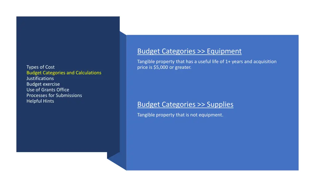 budget categories equipment