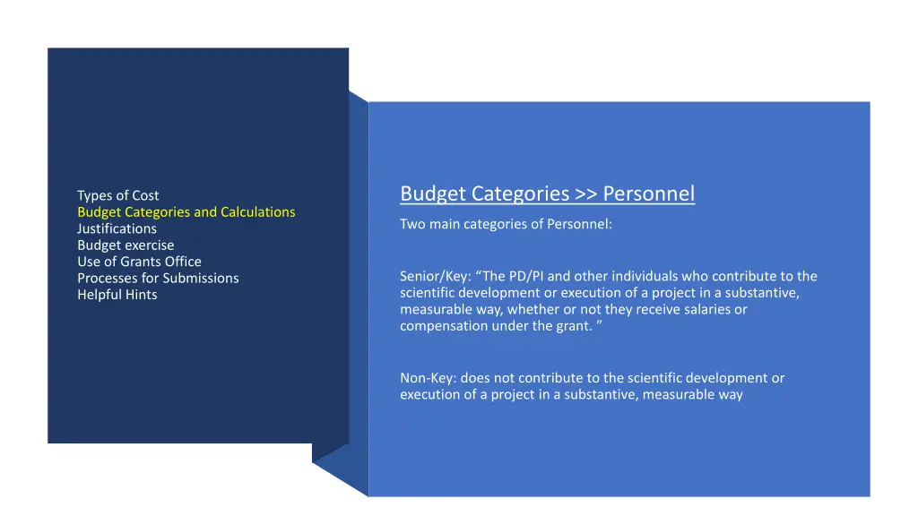 budget categories personnel