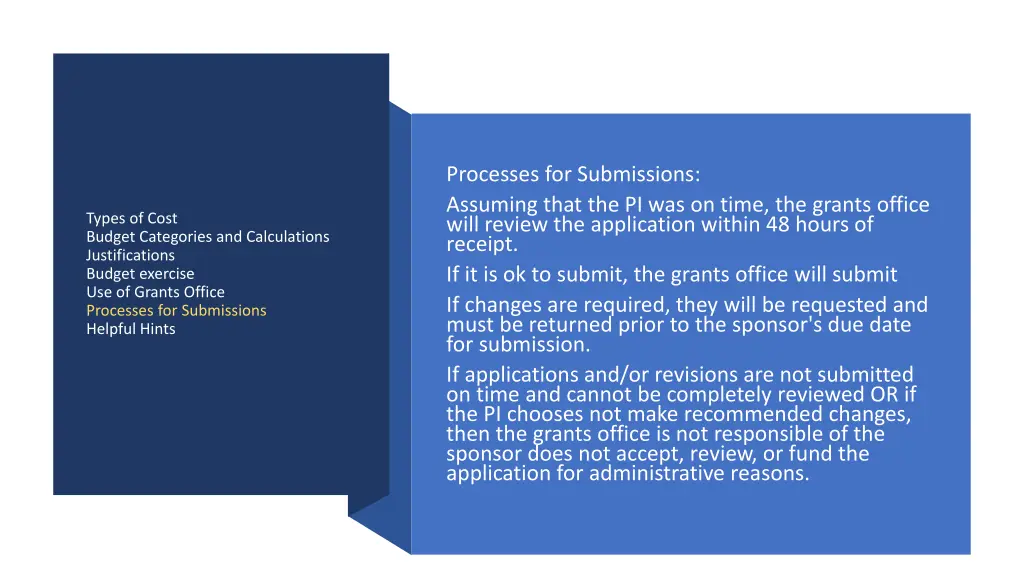 processes for submissions assuming that