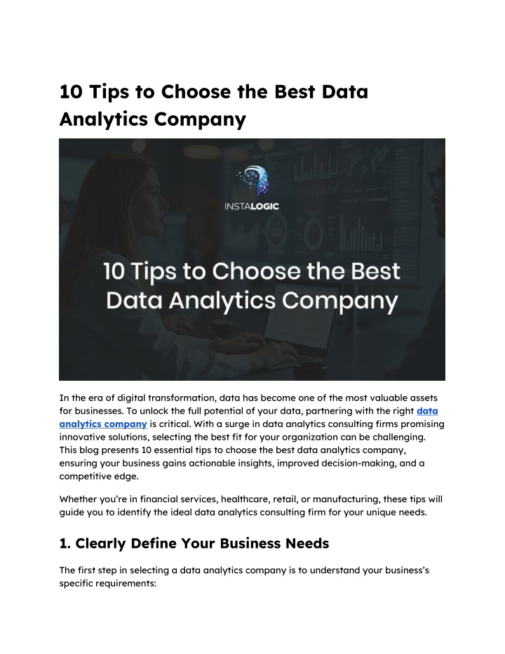 10 tips to choose the best data analytics company