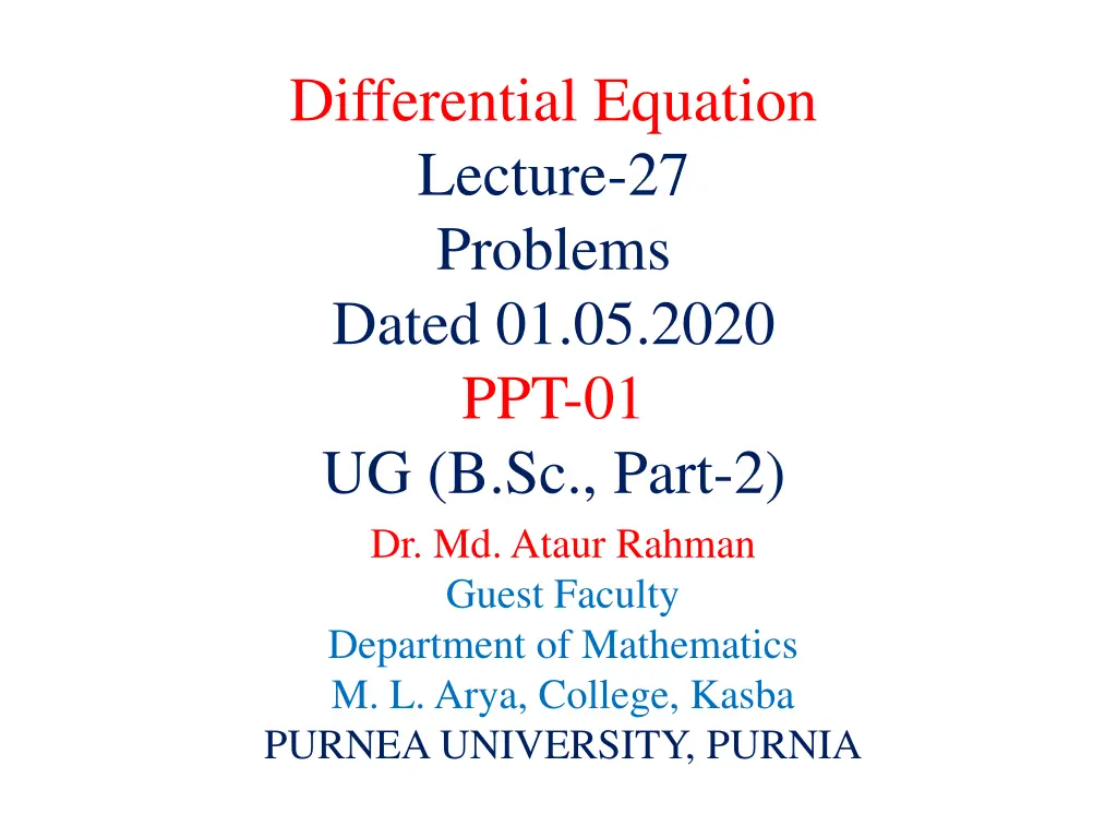 differential equation lecture 27 problems dated