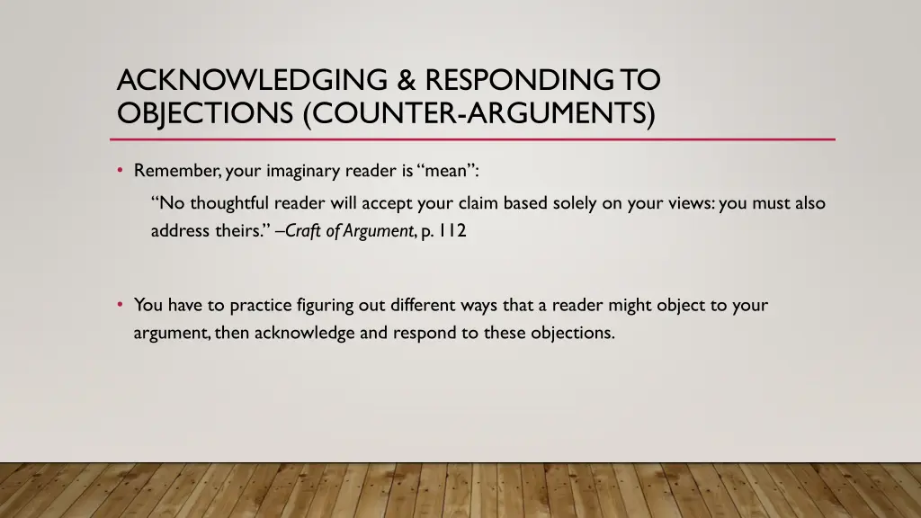acknowledging responding to objections counter