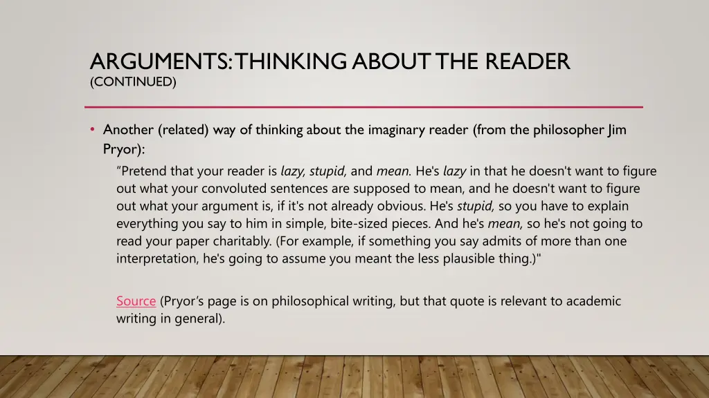 arguments thinking about the reader continued