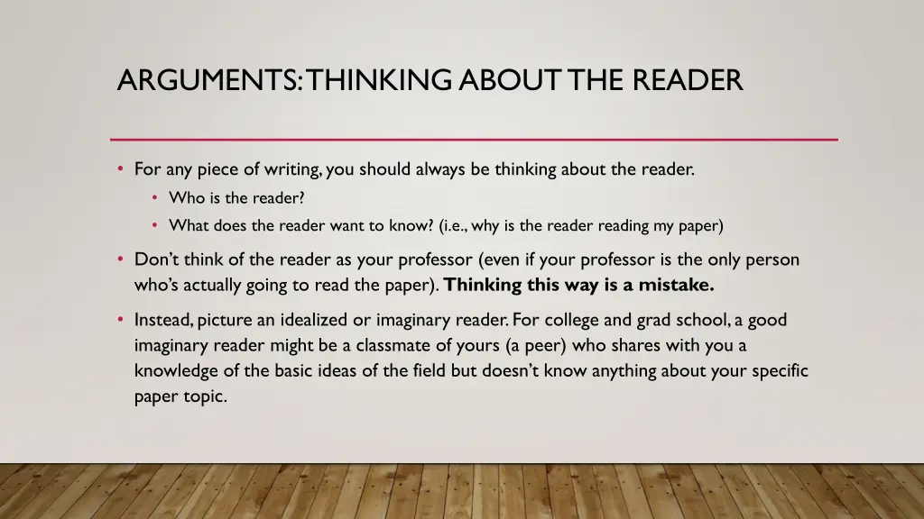 arguments thinking about the reader