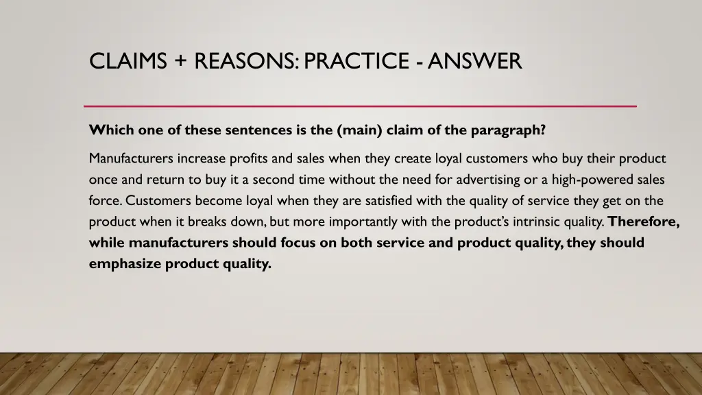 claims reasons practice answer