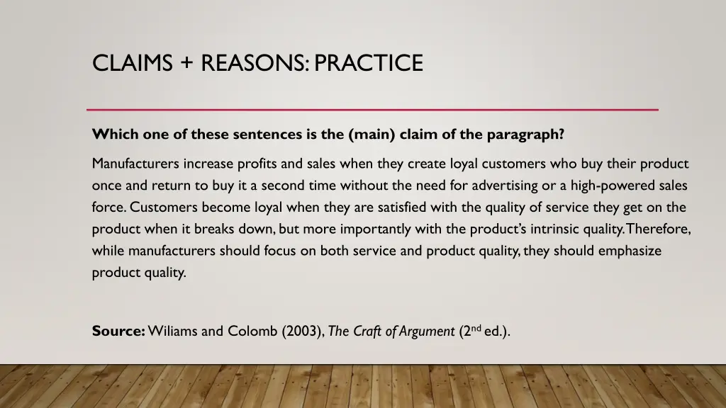 claims reasons practice