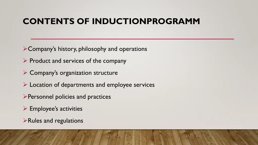 contents of inductionprogramm