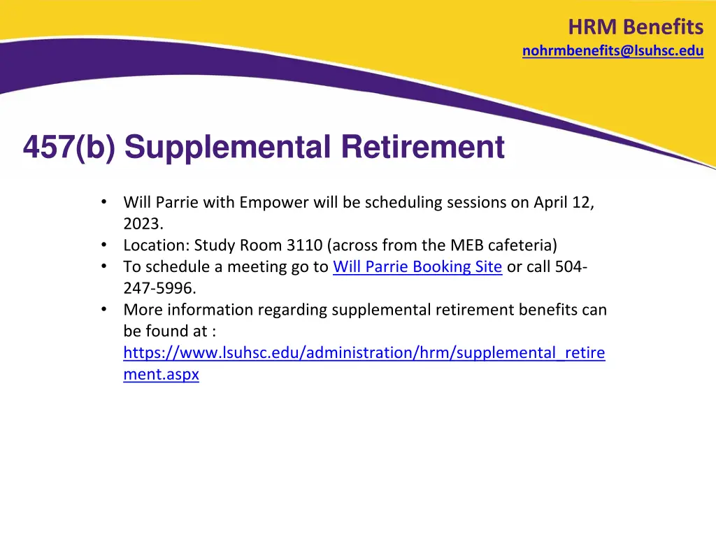 hrm benefits nohrmbenefits@lsuhsc edu 1