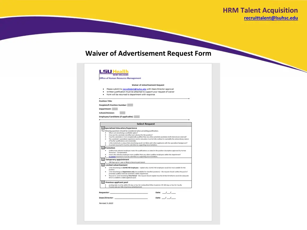 hrm talent acquisition recruittalent@lsuhsc edu 1