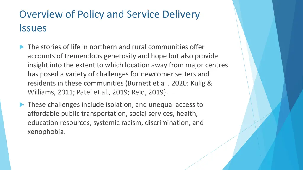 overview of policy and service delivery issues