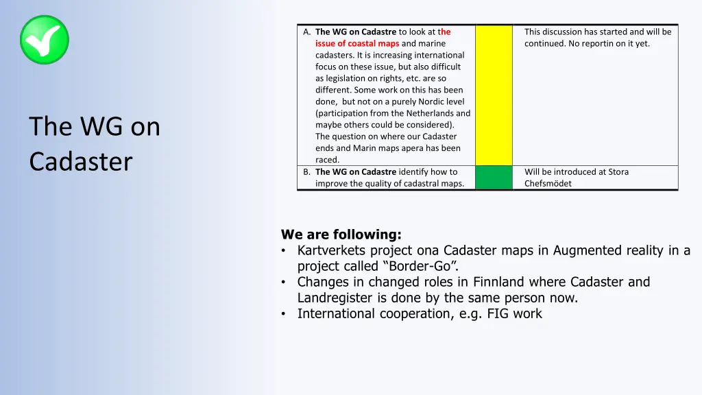 a the wg on cadastre to look at t he issue