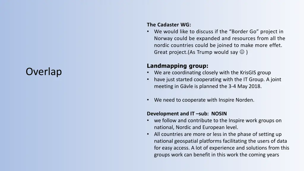 the cadaster wg we would like to discuss