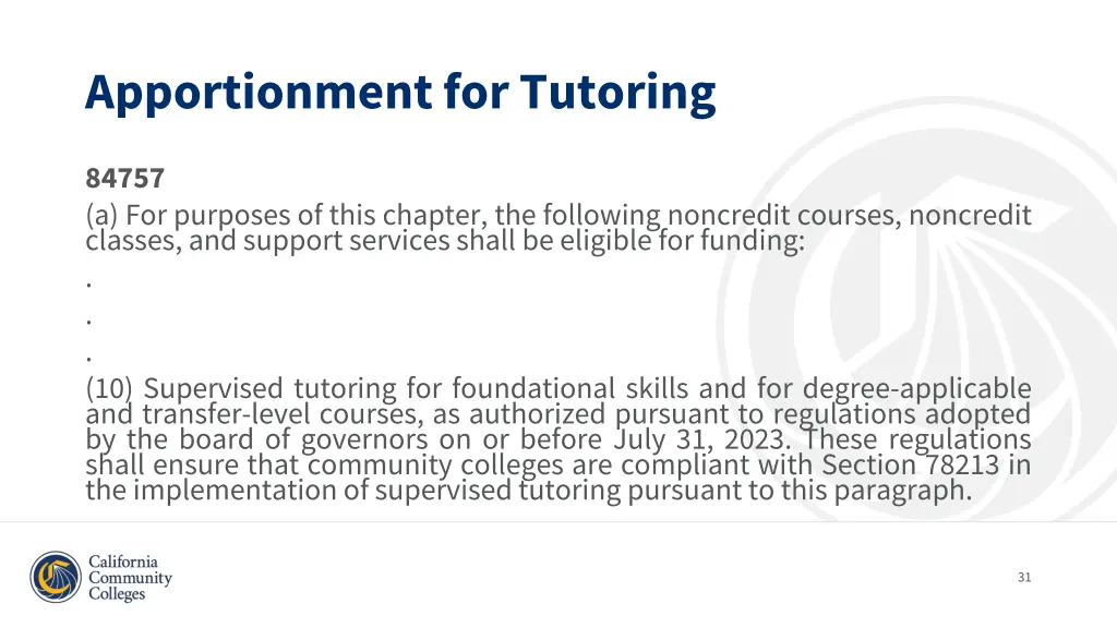 apportionment for tutoring