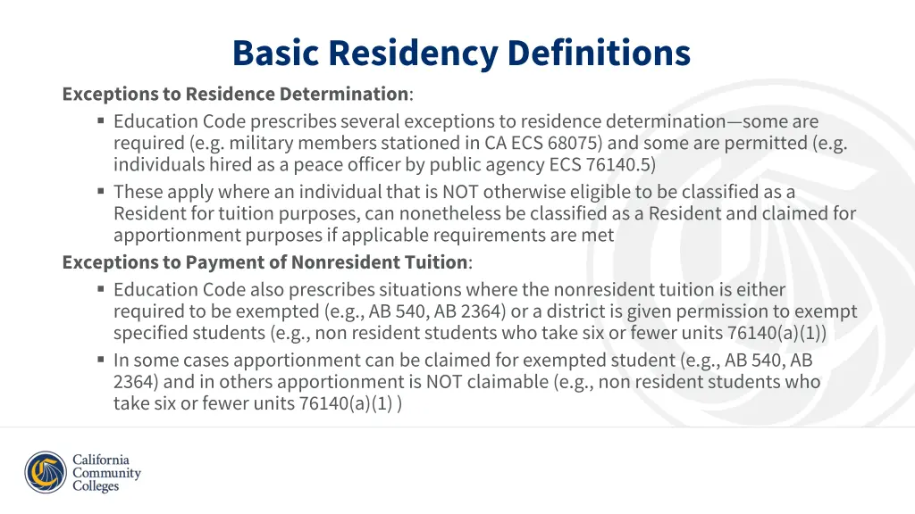 basic residency definitions exceptions
