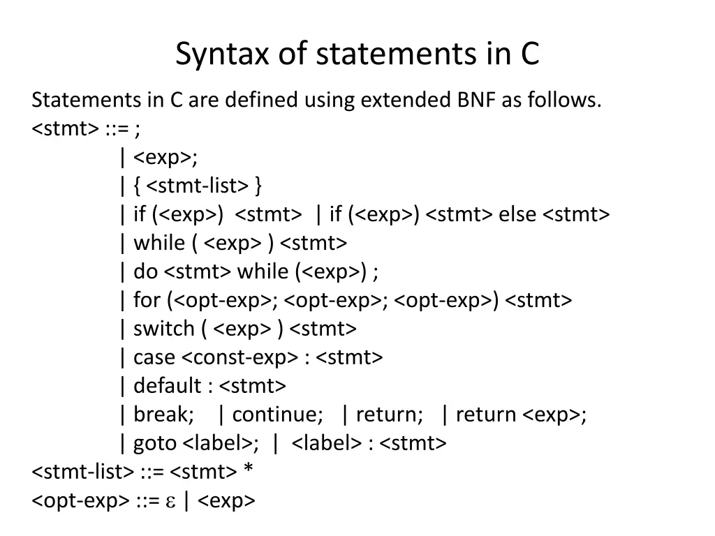 syntax of statements in c