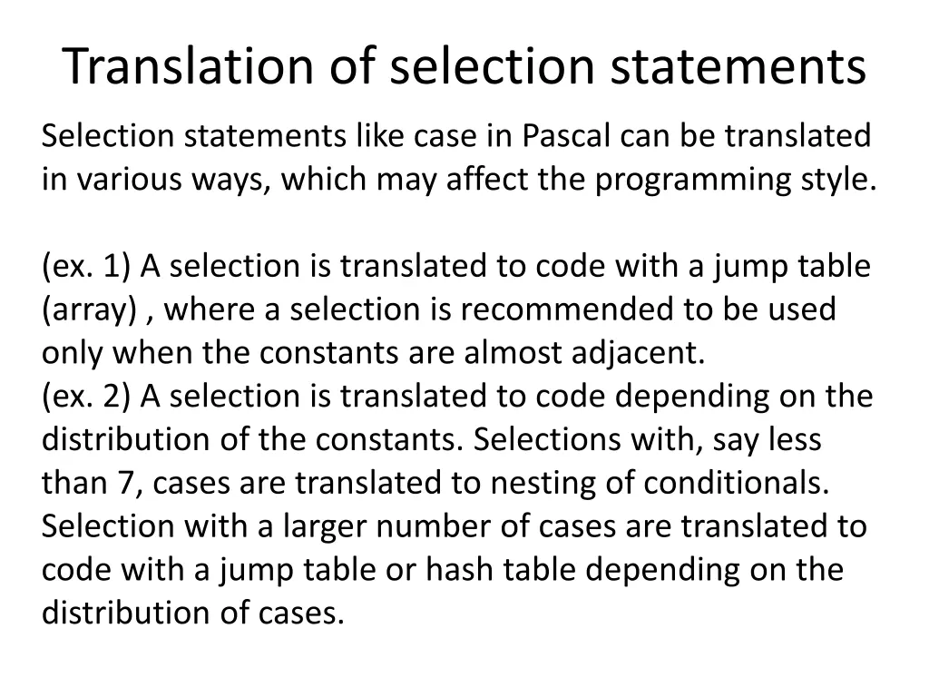 translation of selection statements