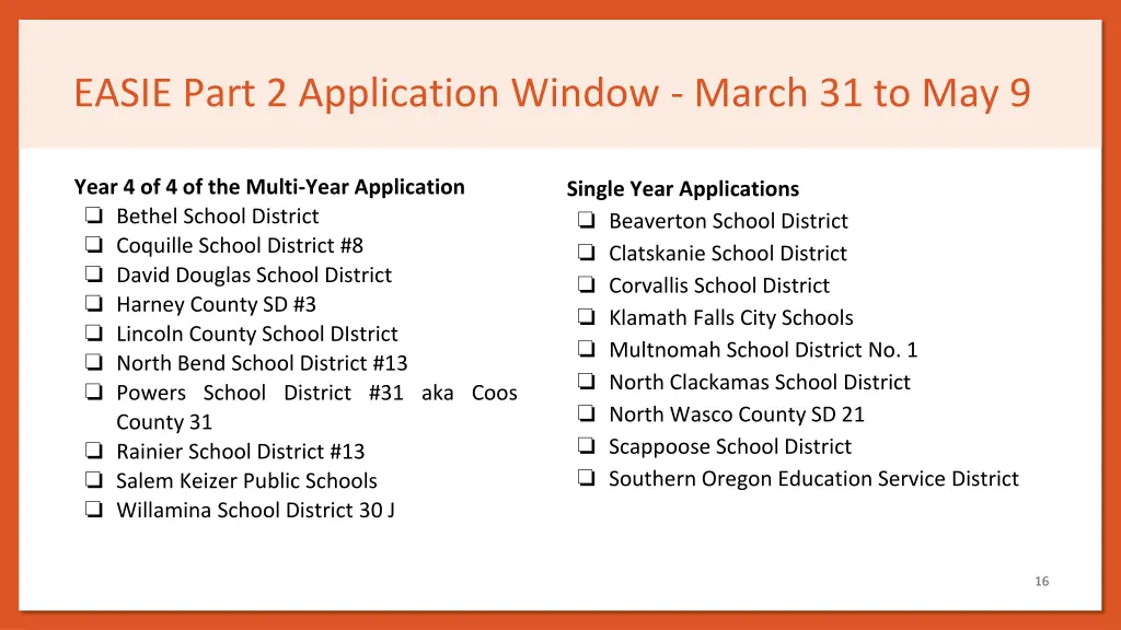 easie part 2 application window march 31 to may 9