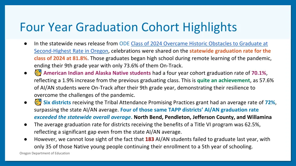 four year graduation cohort highlights