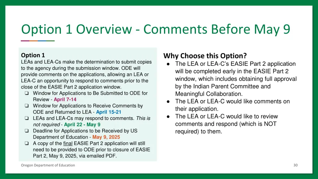 option 1 overview comments before may 9 1