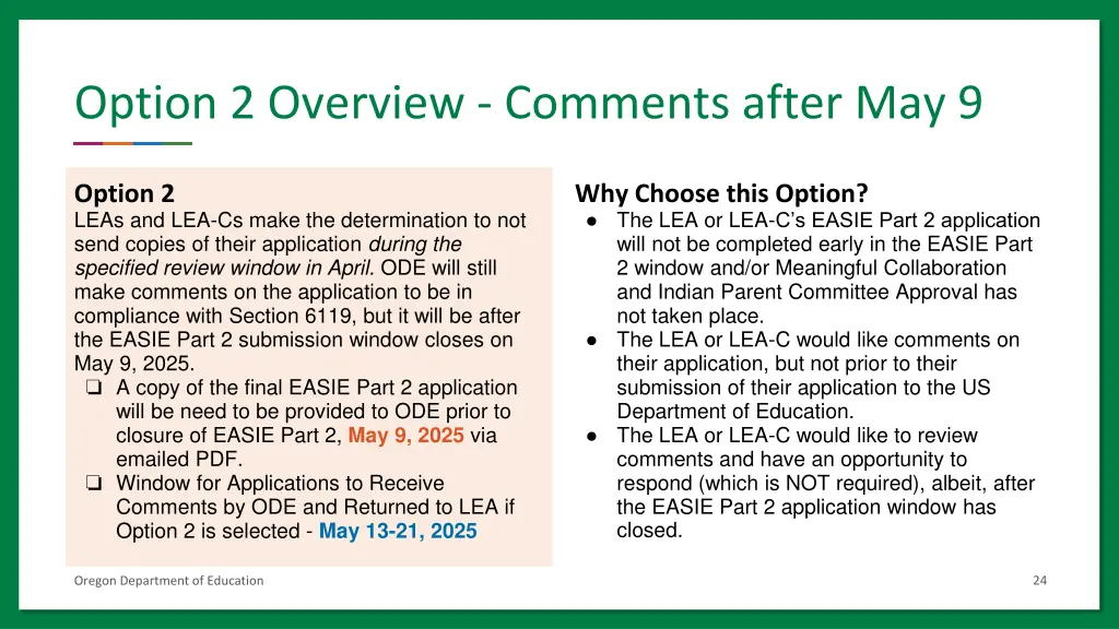 option 2 overview comments after may 9