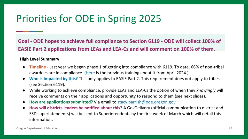 priorities for ode in spring 2025