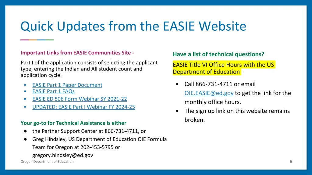 quick updates from the easie website