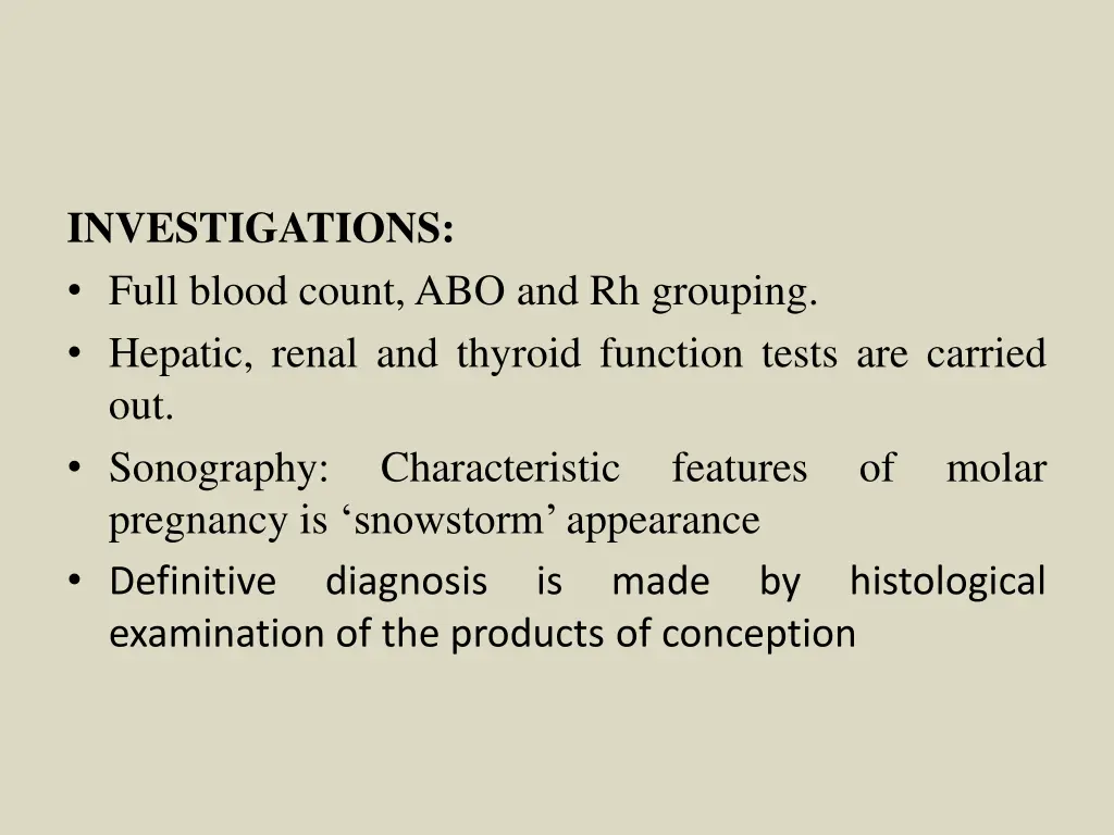 investigations full blood count