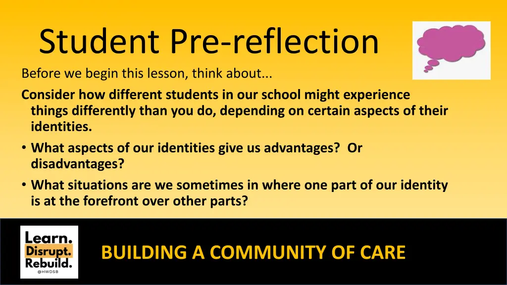 student pre reflection before we begin this