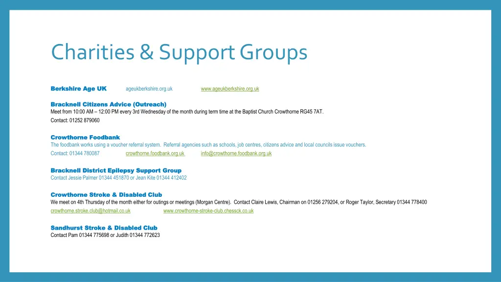 charities support groups