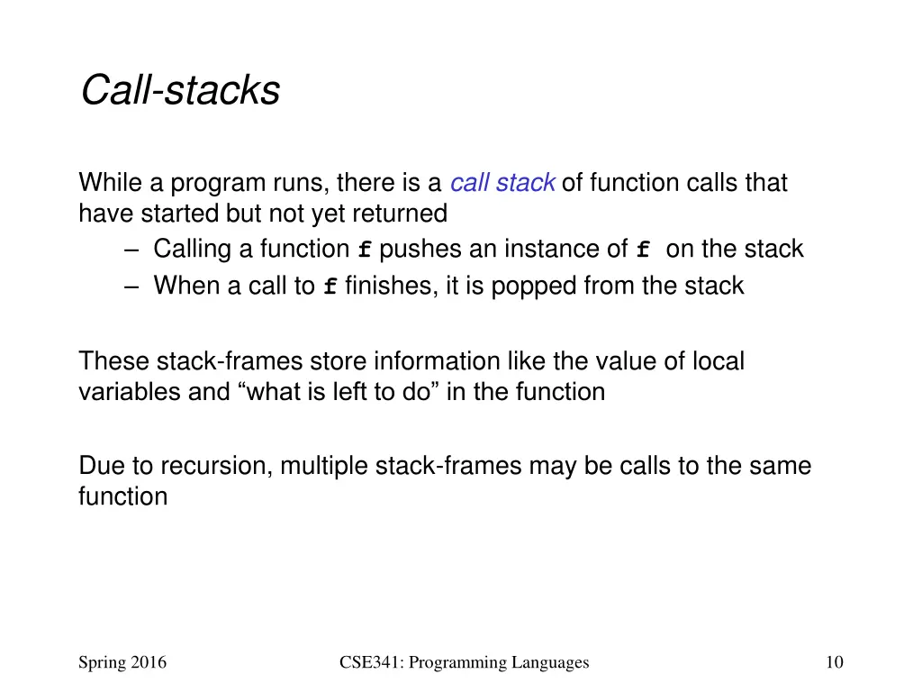 call stacks