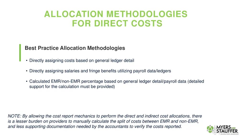 allocation methodologies for direct costs