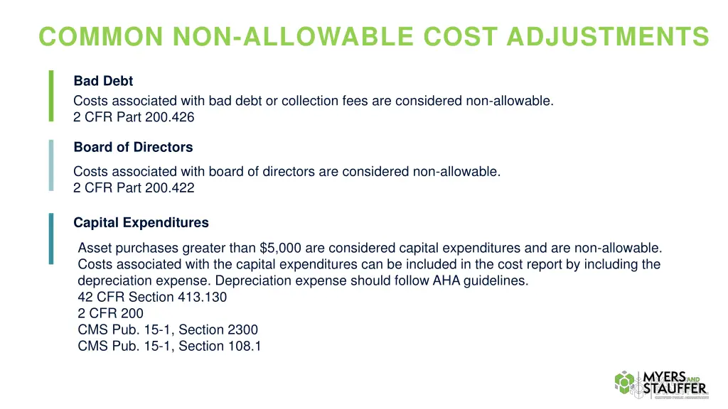 common non allowable cost adjustments
