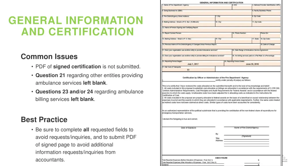 general information and certification