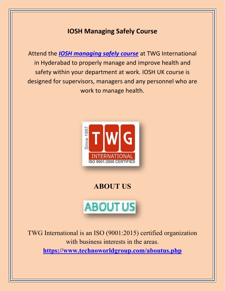 iosh managing safely course