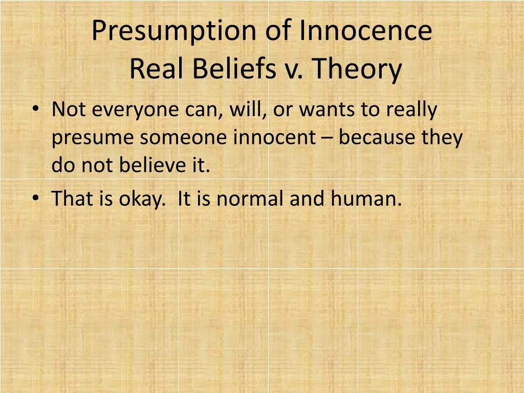 presumption of innocence real beliefs v theory 1