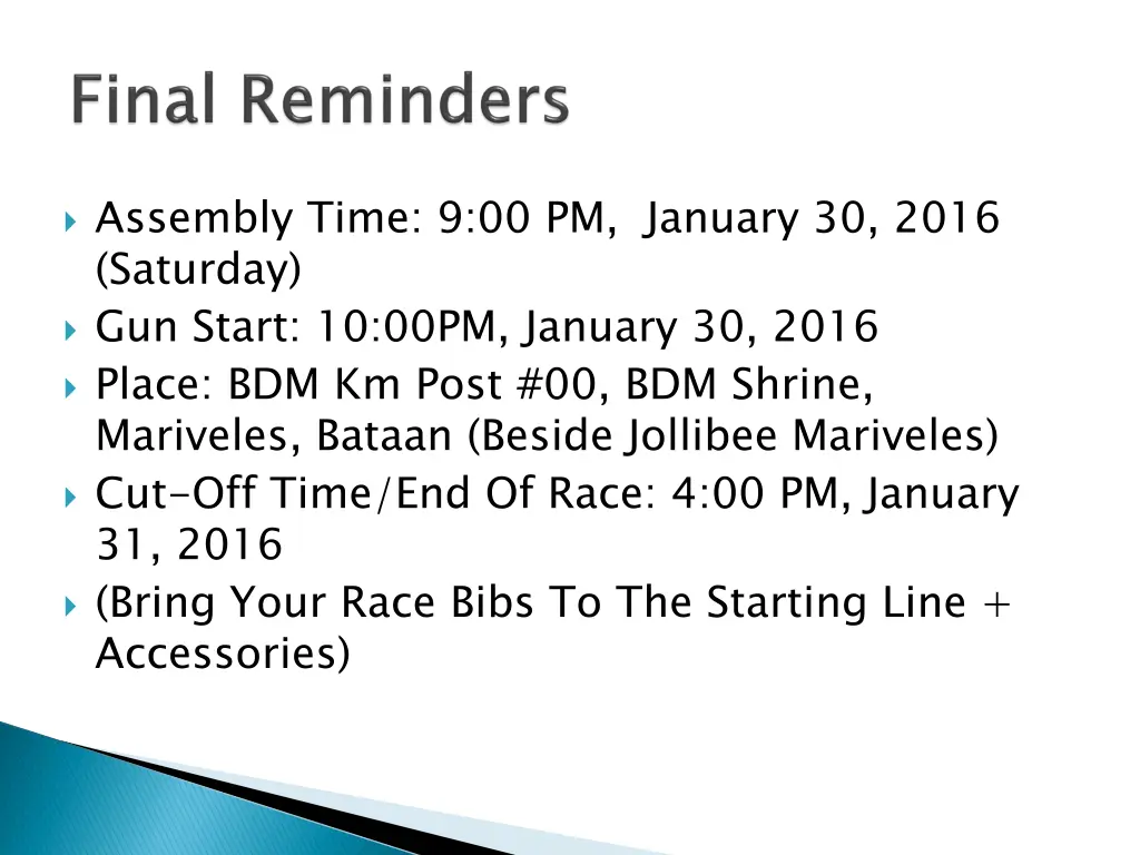 assembly time 9 00 pm january 30 2016 saturday