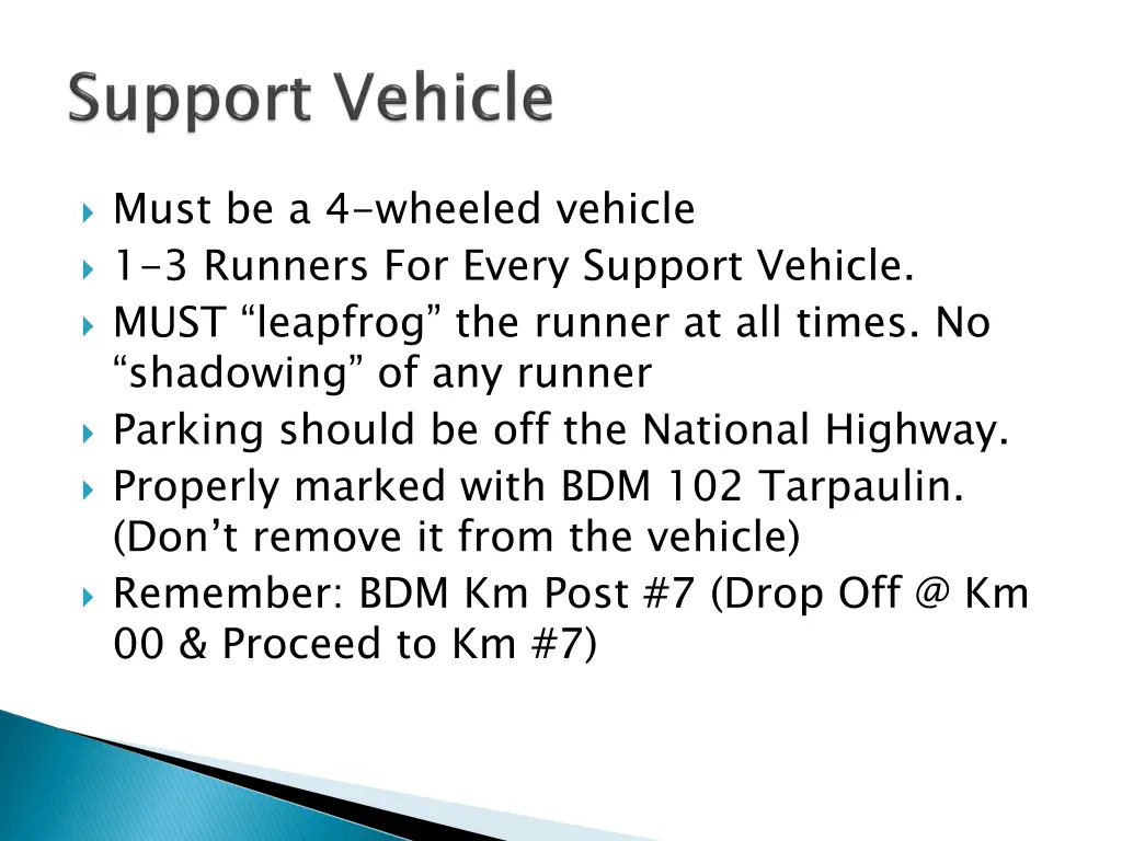 must be a 4 wheeled vehicle 1 3 runners for every