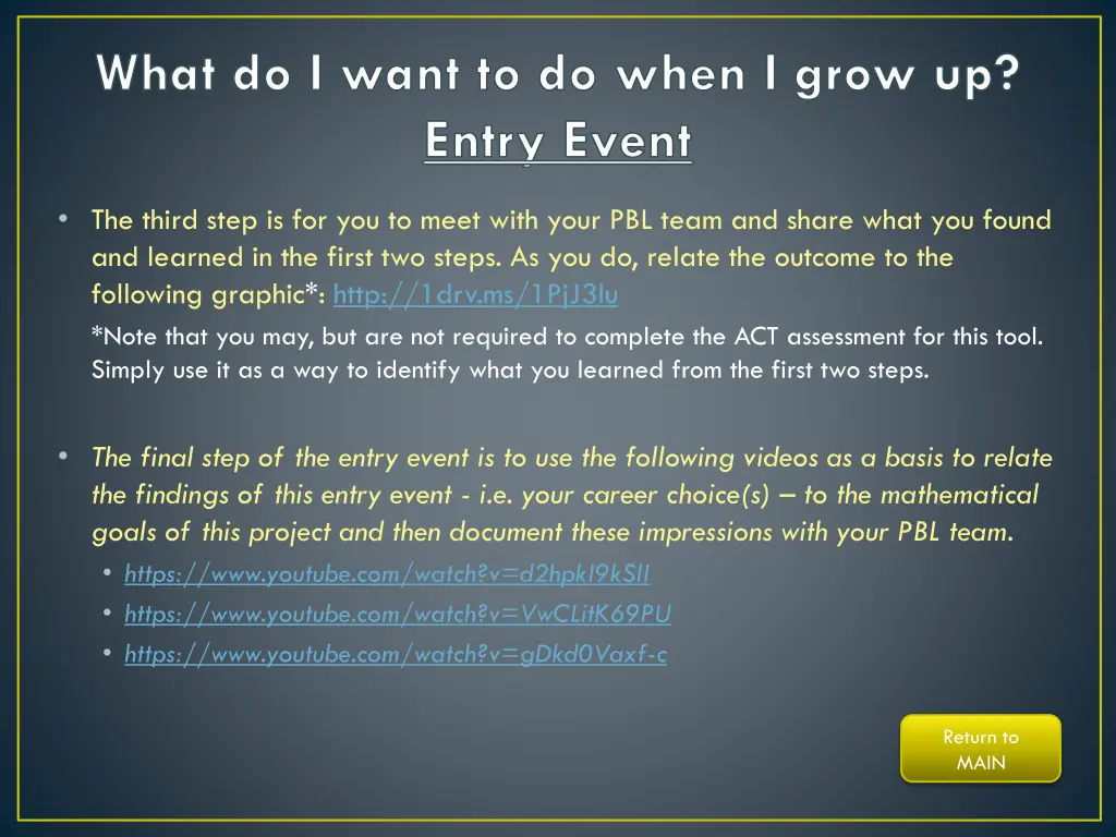 what do i want to do when i grow up entry event 1