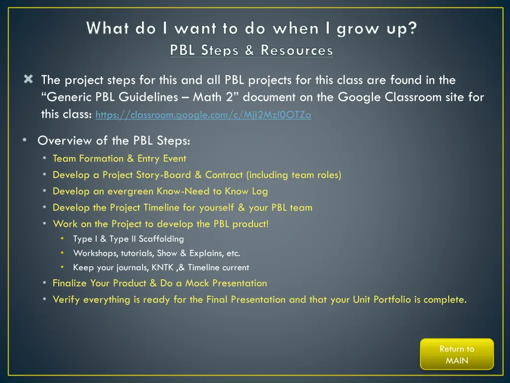 what do i want to do when i grow up pbl steps