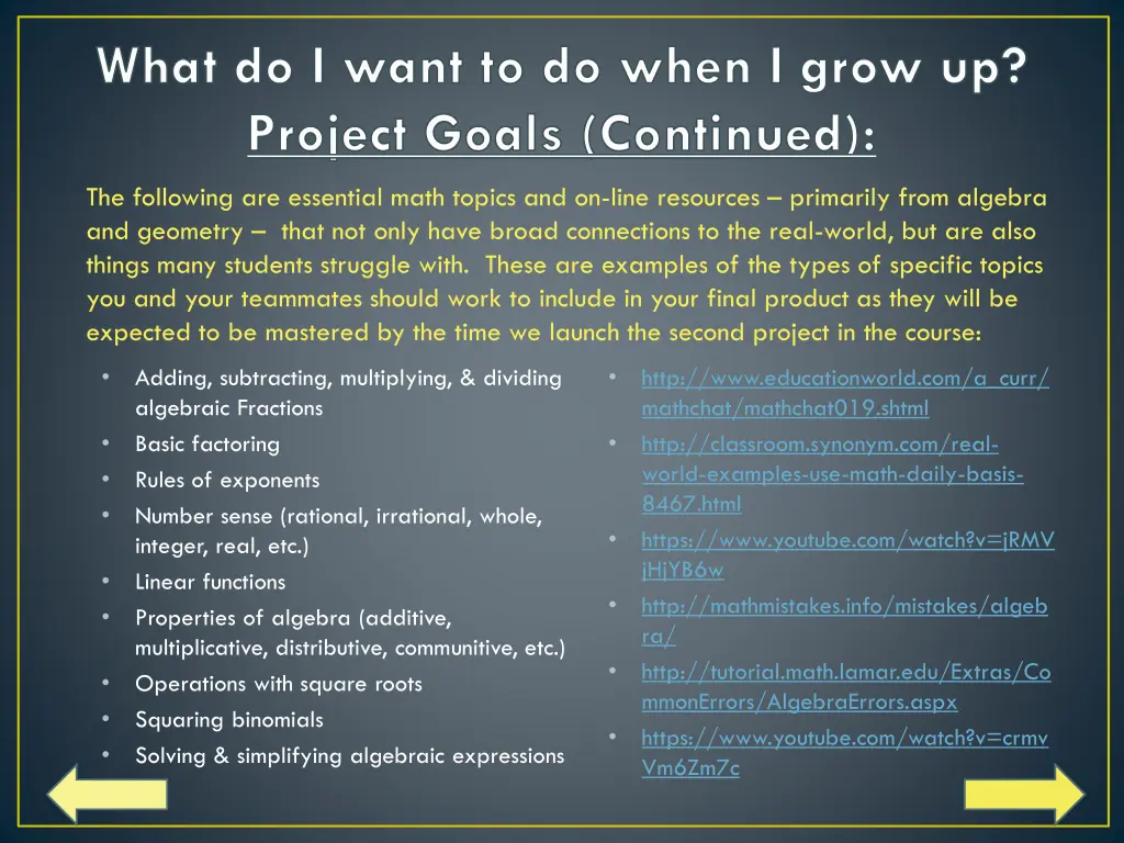 what do i want to do when i grow up project goals 1