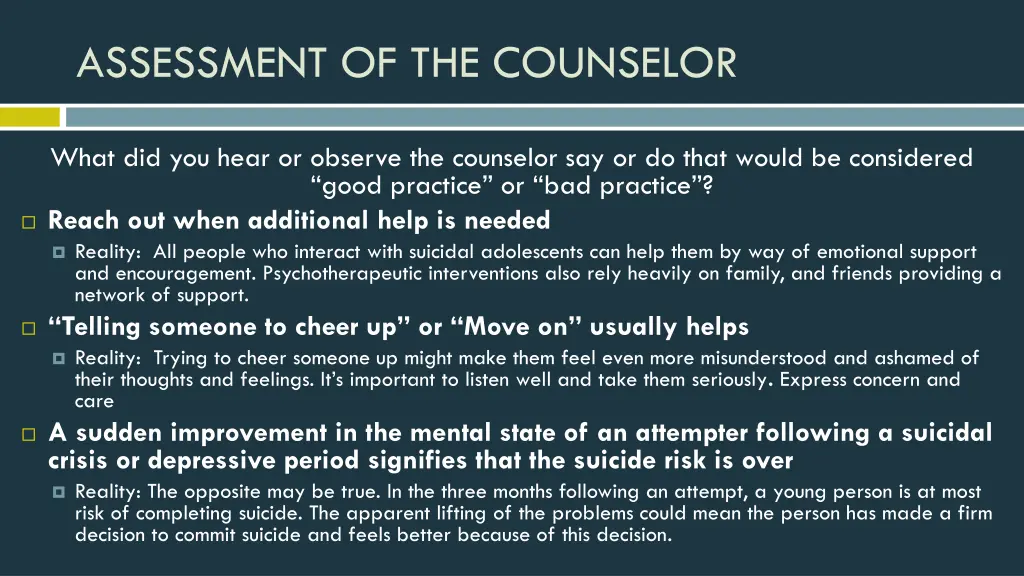 assessment of the counselor