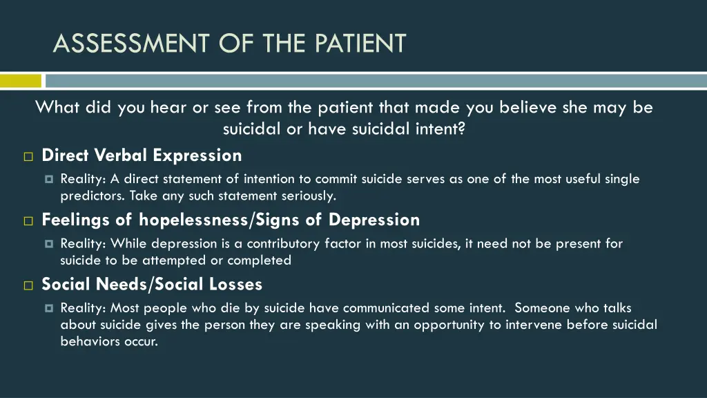 assessment of the patient