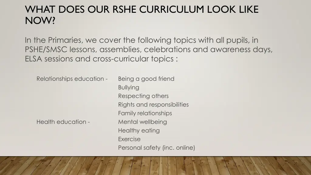 what does our rshe curriculum look like now