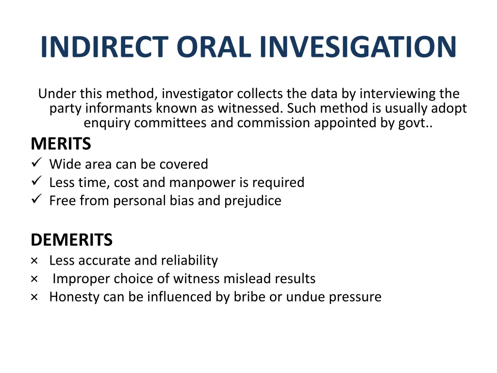 indirect oral invesigation