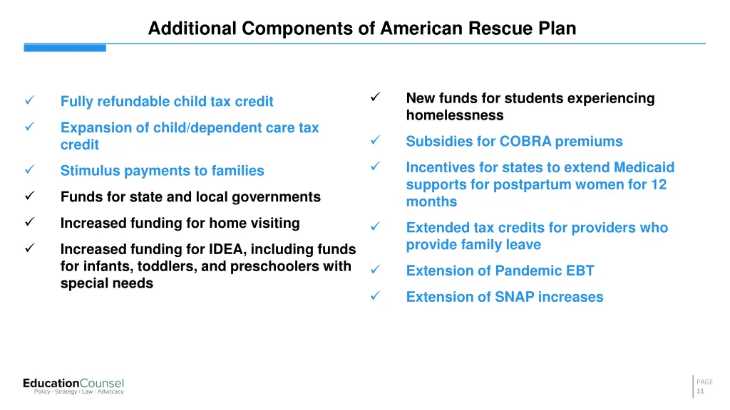 additional components of american rescue plan