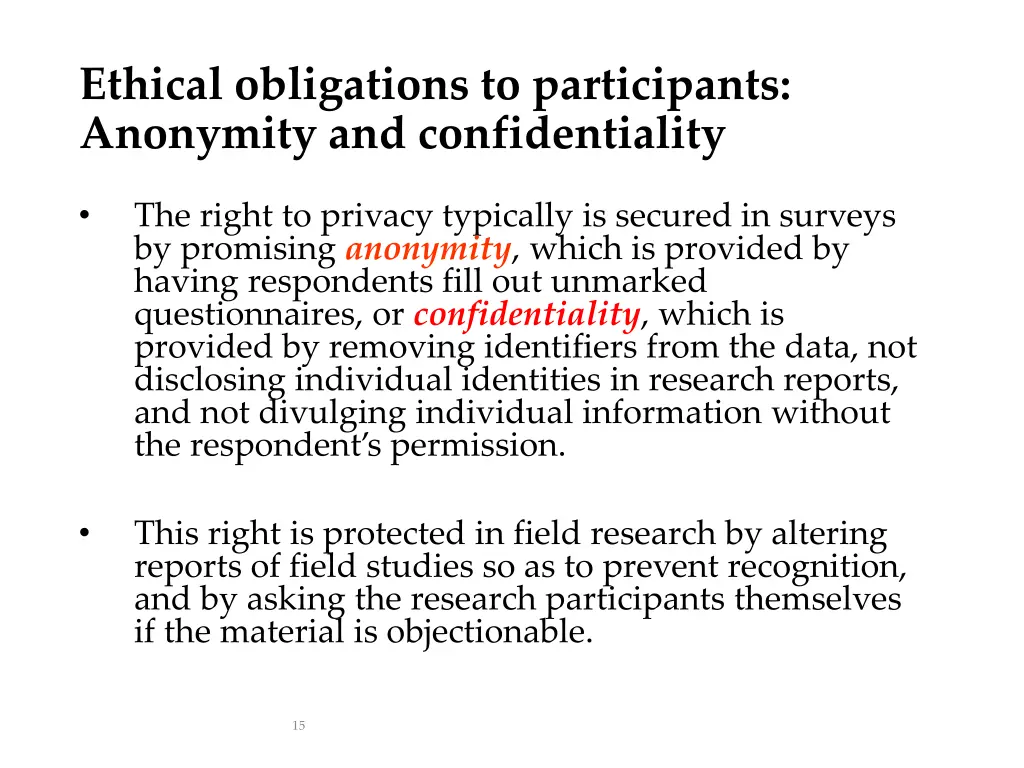 ethical obligations to participants anonymity